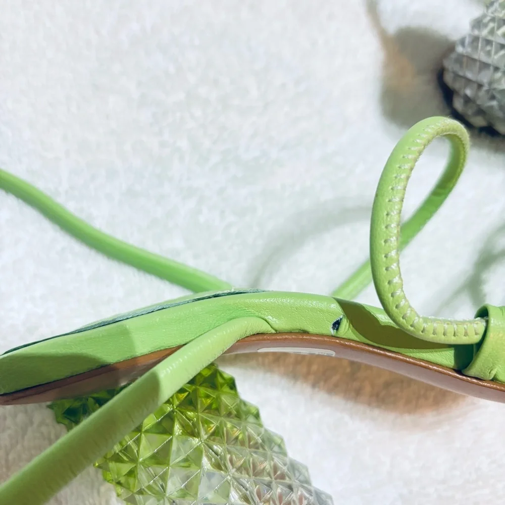SCHUTZ Women’s Mayte Lime Green Leather‎ Acrylic Block Heel Sandal size 6.5